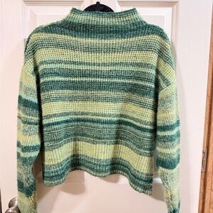 525 America Green Striped Turtleneck Sweater
